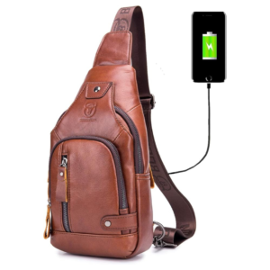 Genuine Leather Sling Bag with USB Charging Port