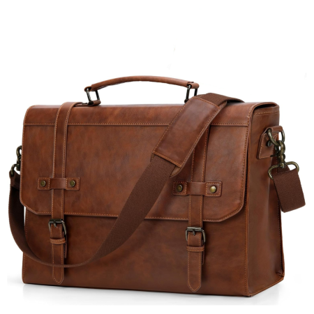 17″ Vintage Leather Waterproof Laptop Briefcase – Brown