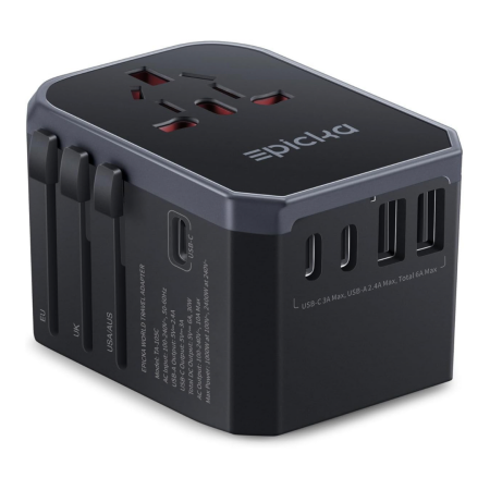 Universal Travel Adapter with 3 USB-C and 2 USB-A Ports