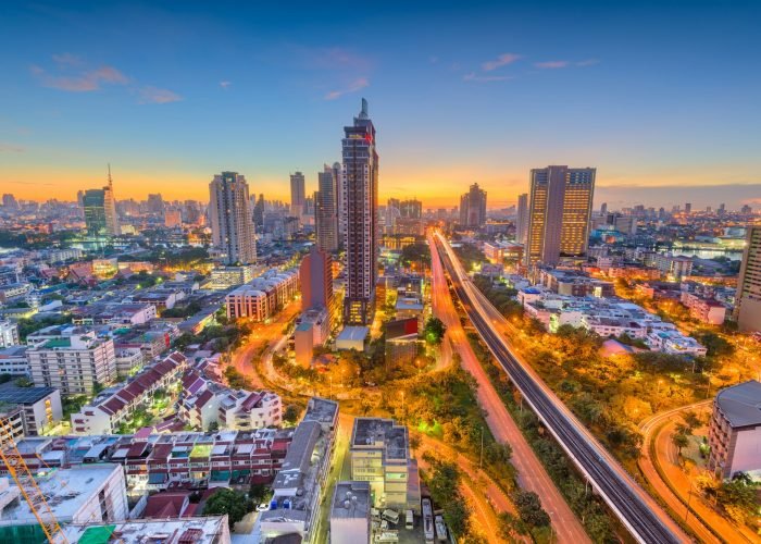 Bangkok, Thailand city skyline at dusk.