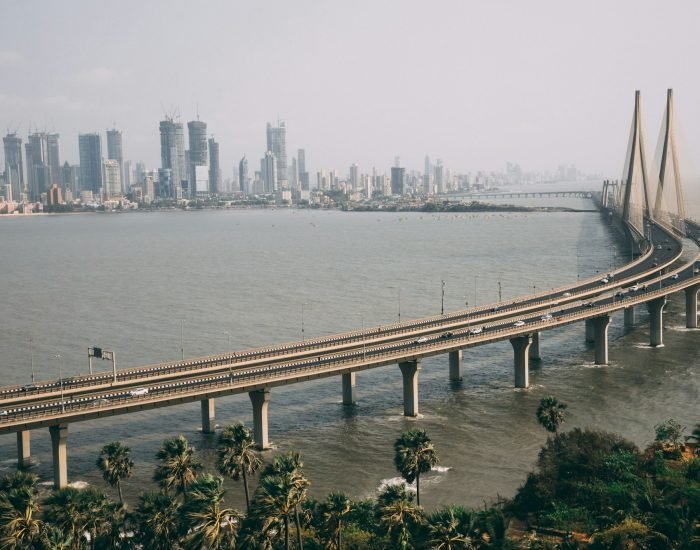 High angle shot of Bandra Worli sealink in Mumbai enveloped with fog