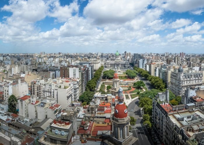 Panoramic Aerial view of Buenos Aires and Plaza Congreso (Congress Square) - Buenos Aires, Argentina