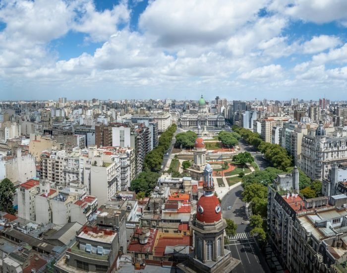 Panoramic Aerial view of Buenos Aires and Plaza Congreso (Congress Square) - Buenos Aires, Argentina