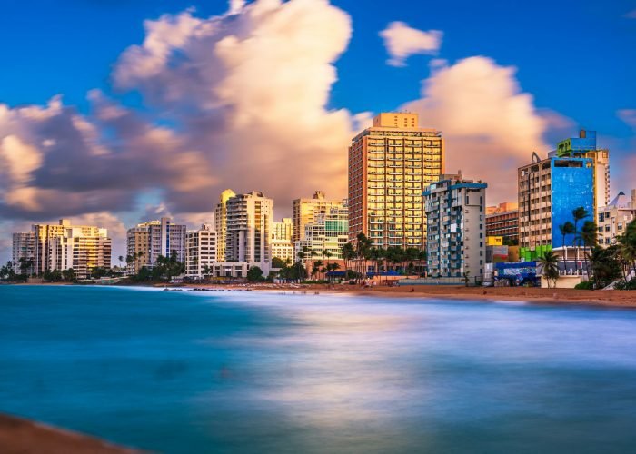 San Juan, Puerto Rico resort skyline on Condado Beach