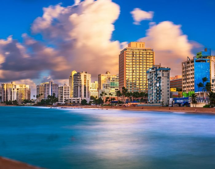 San Juan, Puerto Rico resort skyline on Condado Beach