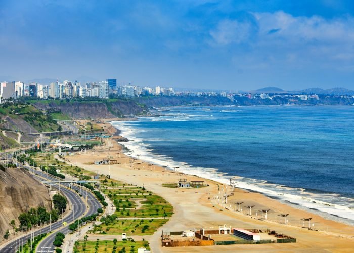 The Pacific Ocean coast of Lima Peru