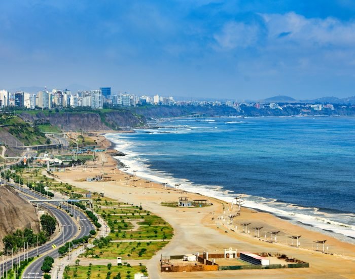 The Pacific Ocean coast of Lima Peru