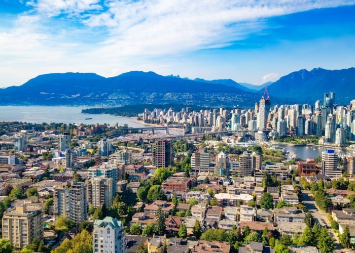 Vancouver City, BC, Canada. Mountains in Background. City Panorama Background