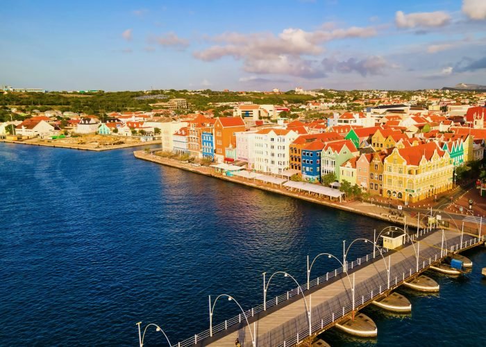 Willemstad, Curacao. Dutch Antilles. Colourful Buildings attracting tourists from all over the world