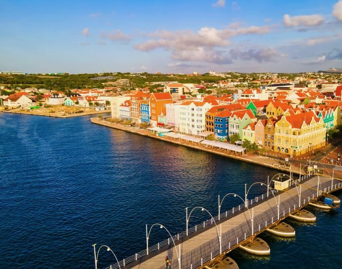 Willemstad, Curacao. Dutch Antilles. Colourful Buildings attracting tourists from all over the world